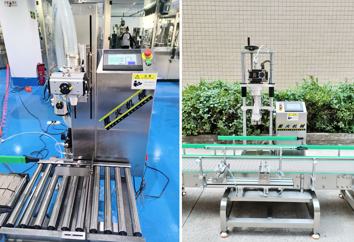 研磨助劑灌裝機-單頭稱重灌裝旋蓋生產(chǎn)線細(xì)節(jié)實拍圖