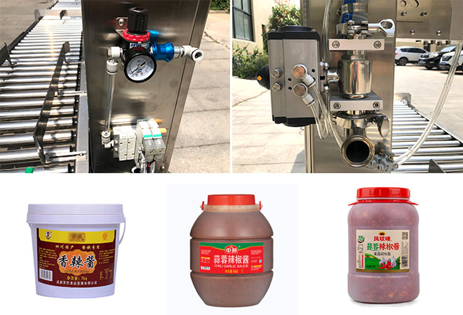 大桶辣椒醬灌裝機設備及樣品展示